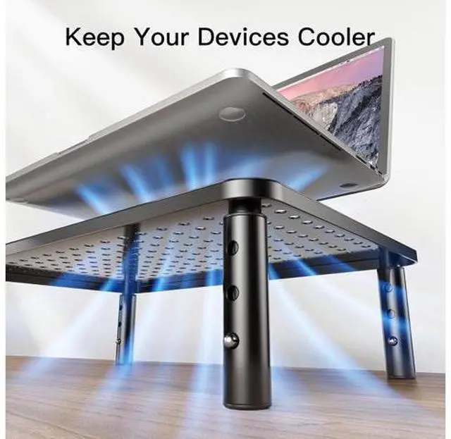 Alt view image 6 of 7 - HUANUO Monitor Stand for Desk, Computer Monitor Stand Height Adjustable, Monitor Riser for 2 Monitors, Laptop Stand for Desk, 2 Pack, Black