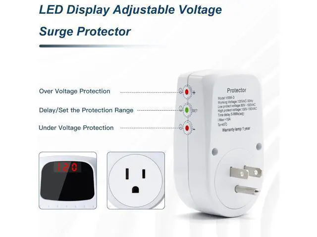 Alt view image 3 of 7 - BSEED Surge Protector Outlet, Voltage Regulator, Surge Protector for Refrigerator/TV/PC/Home Appliance, Wall Tap Adapter, Space Saving Design, LED Display Screen, Adjustable,120V, 15A, 1800W, 1 Pack