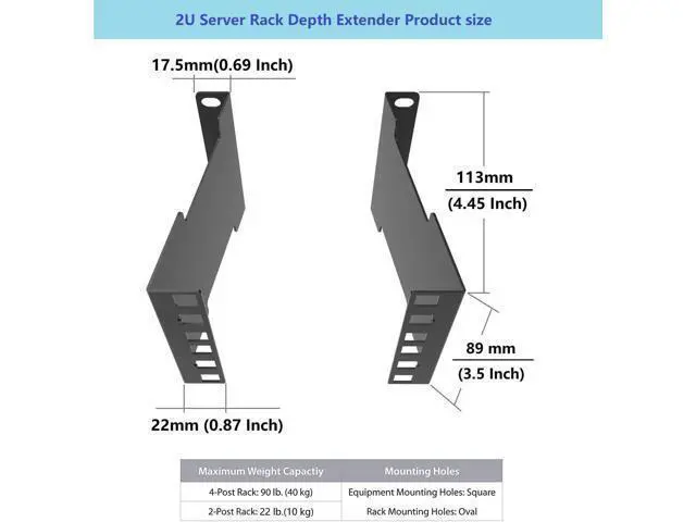 Alt view image 2 of 7 - Jingchengmei 2U Server Rack Depth Extender - 4-Inch Deep -Recessed Rack Mount Adapter Kit for Network Rack (2UEXB)