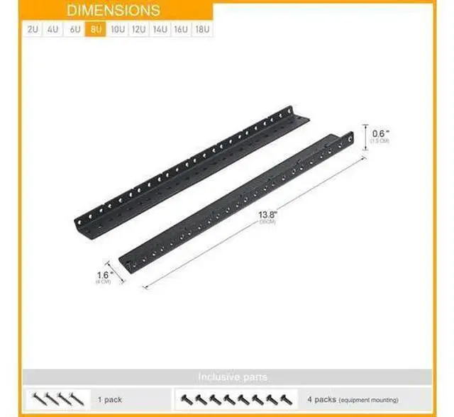 Alt view image 5 of 7 - RIVECO 8U Vertical Rack Rails Kit Heavy Duty Server Rack Mount Rails 2 PCS Black