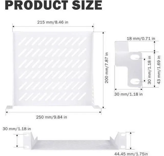 Alt view image 3 of 4 - GeeekPi 1U Server Rack Shelf, 7.87" Depth Vented Rack Mount Cantilever Tray for 10 Inch Network Equipment Rack & Cabinet and DeskPi RackMate T1/T0 Server Cabinet (White)
