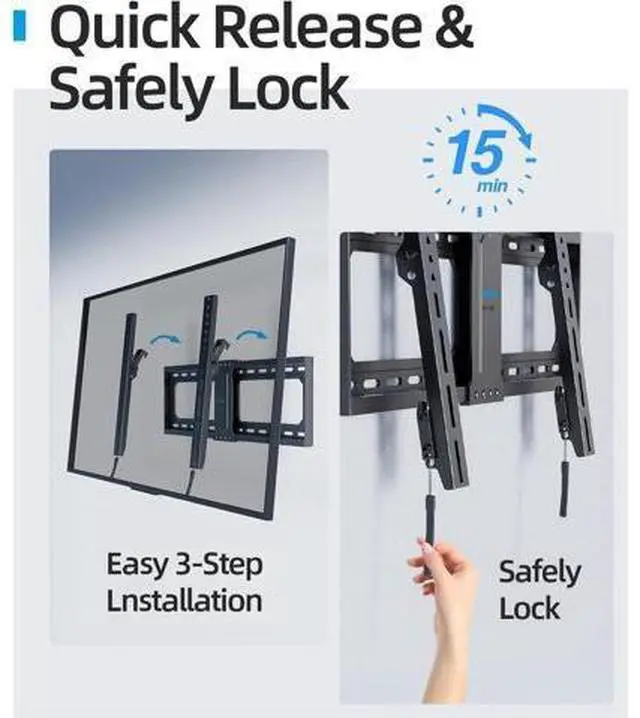 Alt view image 7 of 7 - Tilt TV Wall Mount Fits 16-24" Studs, Holds 37-82" TVs up to 132 lbs, Max VESA 600x400mm - By USX STAR