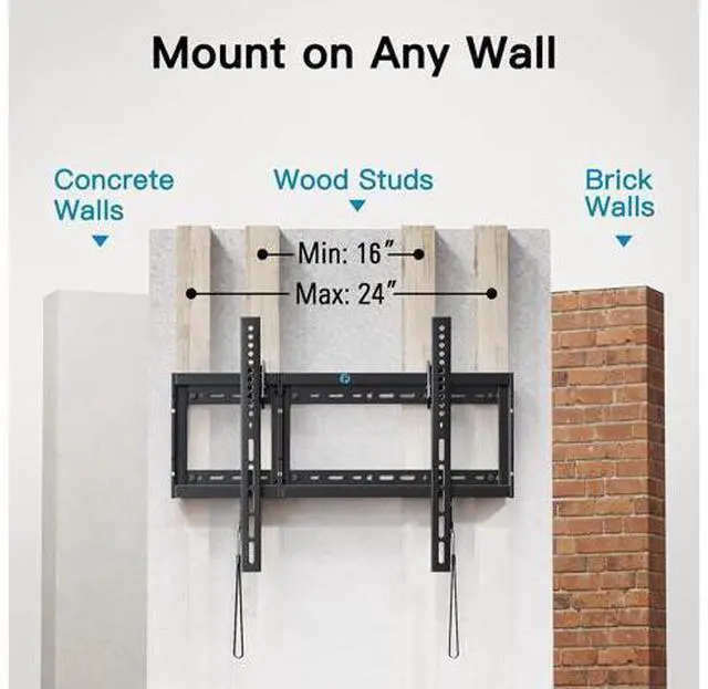 Alt view image 4 of 7 - Pipishell Tilt TV Wall Mount Bracket Low Profile for Most 37-75 Inch LED LCD OLED Plasma Flat Curved TVs, Large Tilting Mount Fits 16"-24" Wood Studs Max VESA 600x400mm Holds up to 132lbs