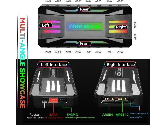Alt view image 2 of 7 - Computer Fan Temperature ARGB Controller Integrator, Remote Control Computer ARGB Light Change Adapter, 8 PWM Fan Speed Controller Ports, 10 5V ARGB Ports with Magnet (Black