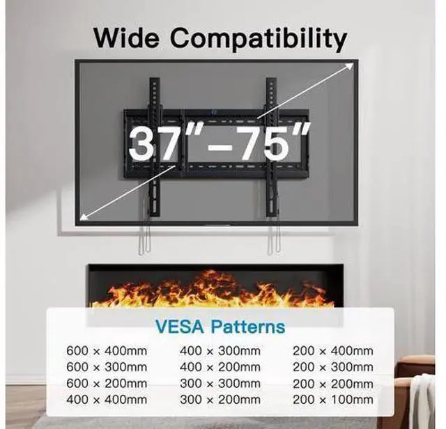 Alt view image 3 of 7 - Pipishell Tilt TV Wall Mount Bracket Low Profile for Most 37-75 Inch LED LCD OLED Plasma Flat Curved TVs, Large Tilting Mount Fits 16"-24" Wood Studs Max VESA 600x400mm Holds up to 132lbs