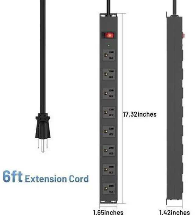 Alt view image 5 of 7 - 8 Outlet Power Strip Surge Protector, 6 Feet Metal Power Strip Heavy Duty with Switch for Home Office School Shop Garage, Wall Mount with Screw, 2100J 15A 125V 1875W, 14AWG, SGS Listed, Black