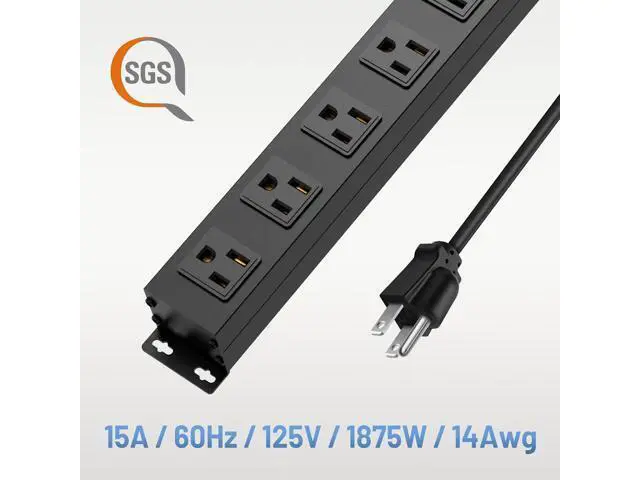 Alt view image 6 of 7 - 8 Outlet Power Strip Surge Protector, 6 Feet Metal Power Strip Heavy Duty with Switch for Home Office School Shop Garage, Wall Mount with Screw, 2100J 15A 125V 1875W, 14AWG, SGS Listed, Black