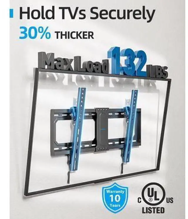 Alt view image 2 of 7 - Tilt TV Wall Mount Fits 16-24" Studs, Holds 37-82" TVs up to 132 lbs, Max VESA 600x400mm - By USX STAR
