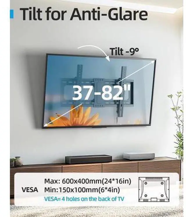 Alt view image 3 of 7 - Tilt TV Wall Mount Fits 16-24" Studs, Holds 37-82" TVs up to 132 lbs, Max VESA 600x400mm - By USX STAR