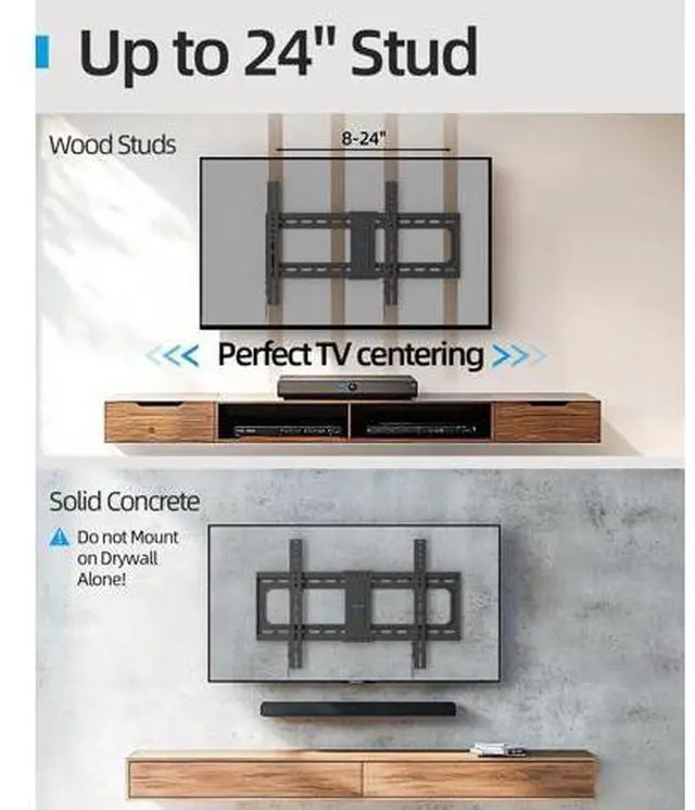 Alt view image 4 of 7 - Tilt TV Wall Mount Fits 16-24" Studs, Holds 37-82" TVs up to 132 lbs, Max VESA 600x400mm - By USX STAR