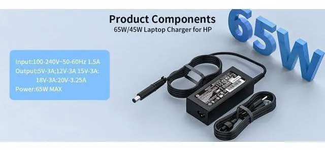 Alt view image 4 of 4 - 19.5V 3.33A 65W Laptop Charger Fit for HP Pavilion G4 G6 G7 G32 G42 G56 G60 G61 G62 G71 G72 DV3 DV4 DV5 DV6 DV7 DM4 M6 M7 Power Adapter Supply Cord