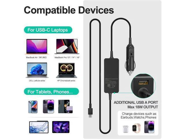 Alt view image 7 of 7 - 100W Car Charger, Laptop Car Charger Compatible with Dell Latitude/Dell Precision/Dell XPS, MacBook Pro/Air, HP Spectre/Elitebook, Samsung, Asus Zenboo DC Adapter