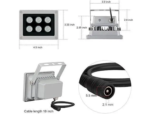 Alt view image 5 of 5 - Infrared Illuminator, 850nm 6 LEDs 130 Feet 60 Degree Wide Angle IR Illuminator for Night Vision,Waterproof LED Infrared Light for CCTV Camera, Security Camera, No Power Adapter