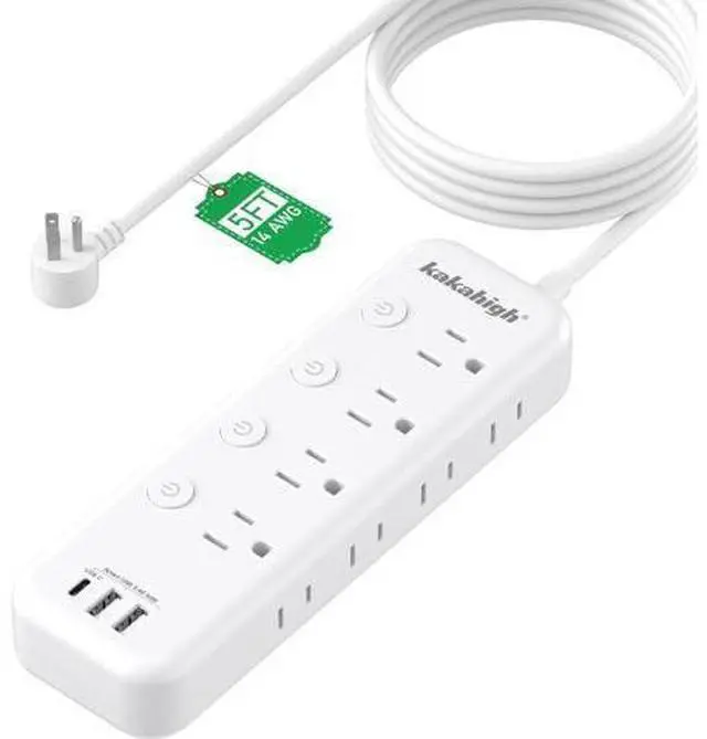 Main image of Appliance Extension Cord with Individual Switches on Off - 5 FT, 14 Gauge Heavy Duty Extension Cord with USB Ports, 8 outlets, High Wattage for Microwave, Workbench, Kitchen, Garage Must Have