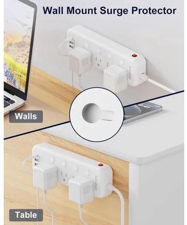 Alt view image 4 of 7 - Appliance Extension Cord with Individual Switches on Off - 5 FT, 14 Gauge Heavy Duty Extension Cord with USB Ports, 8 outlets, High Wattage for Microwave, Workbench, Kitchen, Garage Must Have