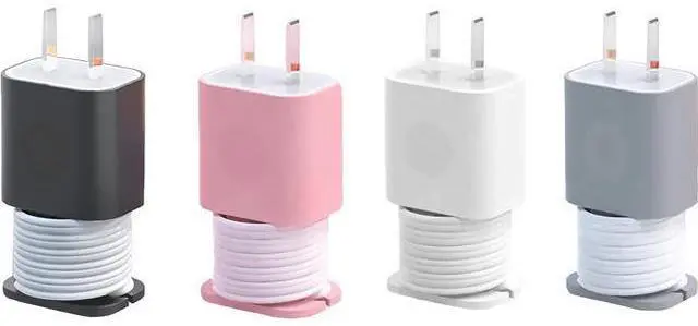 Main image of 4-Pack 2 In 1 Silicone Charger Protector with Cord Wrap, Iphone Silicone Power Adapter Case, Snapback Charger Winder, Compatible with 18W/20W Charger - 1.65 x 1.1 inches (Charger not Included)