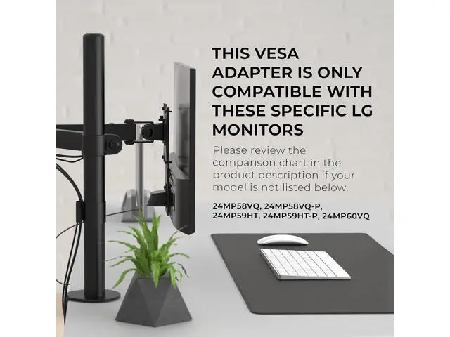 Alt view image 2 of 7 - HumanCentric VESA Mount Adapter Compatible with LG Monitors 24MP58VQ, 24MP58VQ-P, 24MP59HT, 24MP59HT-P, and 24MP60VQ, Mounts Monitor to VESA Stand, Arm or Desk Mount with 75x75 or 100x100 mm