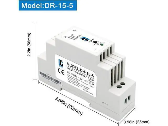 Alt view image 3 of 7 - DC 5V Din Rail Slim Switching Power Supply 15W 2.4A(Input:100-240VAC,Output:5VDC,50/60HZ) Adapter Switch Converter (Volts_of_Direct_Current, 5)