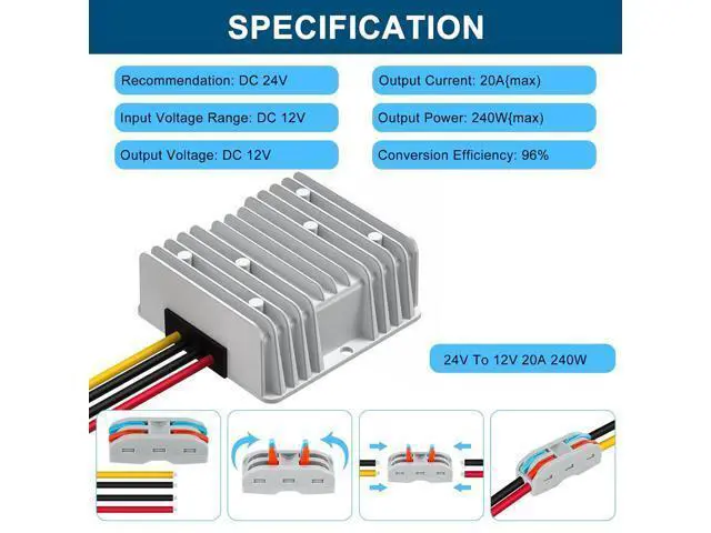 Alt view image 2 of 7 - 12V 240W DC-DC Converter Voltage Regulator, Step Down 24V to 12V 20A, Waterproof Module Power Supply for Golf Cart Accessories, Club Car Transformer