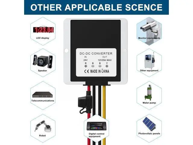 Alt view image 7 of 7 - 12V 240W DC-DC Converter Voltage Regulator, Step Down 24V to 12V 20A, Waterproof Module Power Supply for Golf Cart Accessories, Club Car Transformer
