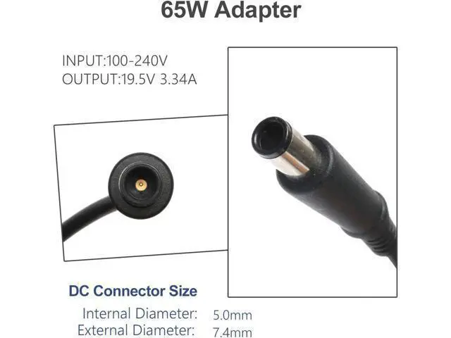 Alt view image 7 of 7 - 19.5V 3.34A 65W AC Adapter Laptop Charger Replacement for Dell Latitude 3190 3189 5400 5480 5490 7490 E5500 E5470 E6430 E6500 E6530 Chromebook 11 3120 3180 3189 Series