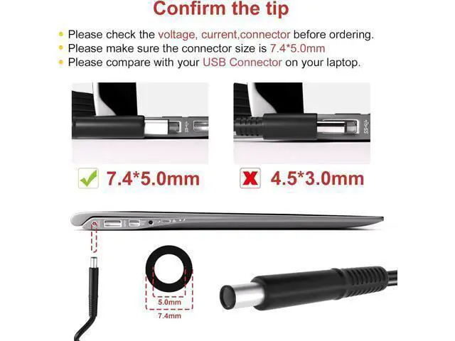 Alt view image 2 of 7 - 19.5V 3.34A 65W AC Adapter Laptop Charger Replacement for Dell Latitude 3190 3189 5400 5480 5490 7490 E5500 E5470 E6430 E6500 E6530 Chromebook 11 3120 3180 3189 Series