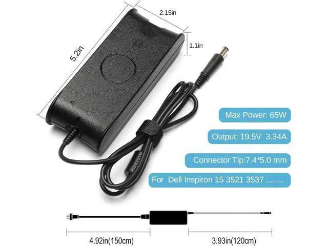 Alt view image 3 of 7 - 19.5V 3.34A 65W AC Adapter Laptop Charger Replacement for Dell Latitude 3190 3189 5400 5480 5490 7490 E5500 E5470 E6430 E6500 E6530 Chromebook 11 3120 3180 3189 Series