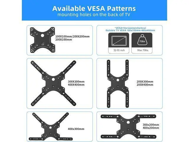 Alt view image 6 of 7 - Suptek Adjustable TV Wall Mount Swivel and Tilt TV Arm Bracket for Most 32-55 inch LED, LCD Monitor and Plasma TVs up to 70lbs VESA up to 400x400mm (MAFD-L400)