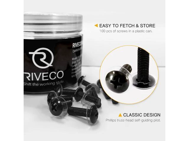 Alt view image 4 of 6 - RIVECO 100PCS 10-32 Rack Screws for Server Cabinets & Racks Tapered Holes Mounting Network Equipment Audio Devices, Carbon Steel Black
