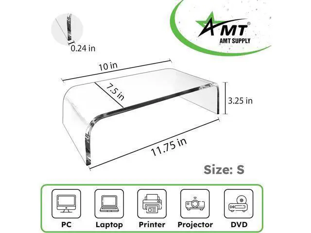 Alt view image 6 of 7 - AMT Premium Acrylic Clear Monitor Riser Laptop/PC/Multimedia Monitor Stand for Home Office