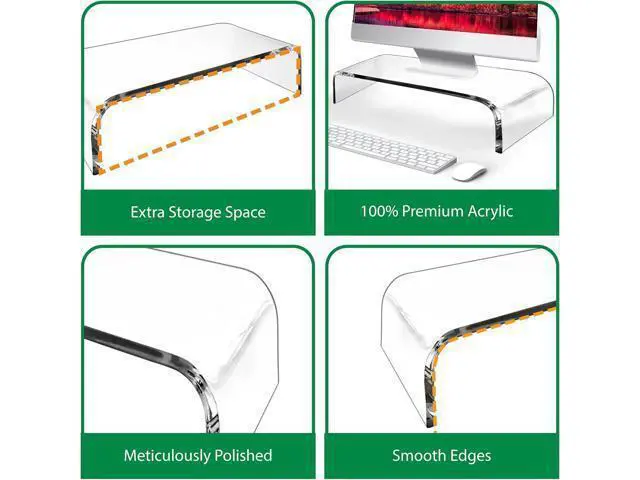 Alt view image 3 of 7 - AMT Premium Acrylic Clear Monitor Riser Laptop/PC/Multimedia Monitor Stand for Home Office