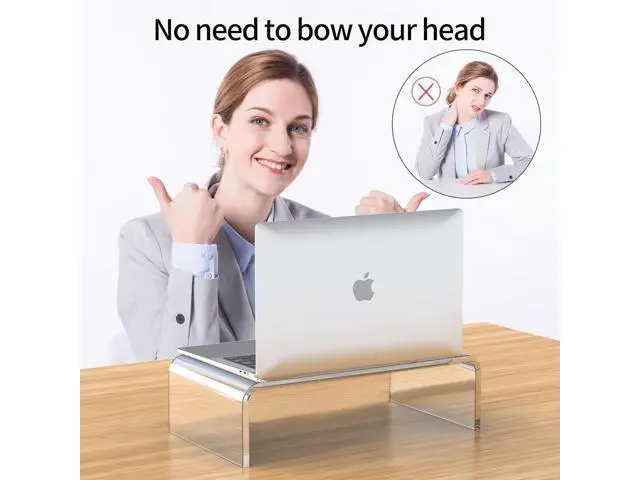 Alt view image 3 of 7 - Acrylic Monitor Stand Riser Acrylic Laptop Stand for Desk Clear Computer Monitor Stand for Desk Accessories White Aesthetic Decorations for Office Home iMac Organizer