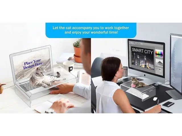 Alt view image 6 of 7 - Acrylic Monitor Stand Riser Acrylic Laptop Stand Riser PC Holder Clear Computer Monitor Stand for Desk White Laptop Stand for Desk Compatible with iMac MacBook All Notebooks