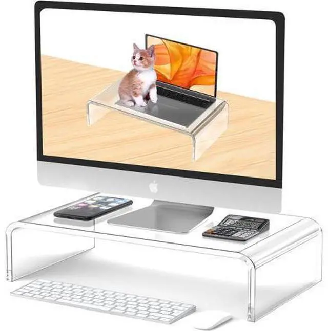 Main image of Acrylic Monitor Stand Riser Acrylic Laptop Stand Riser PC Holder Clear Computer Monitor Stand for Desk White Laptop Stand for Desk Compatible with iMac MacBook All Notebooks