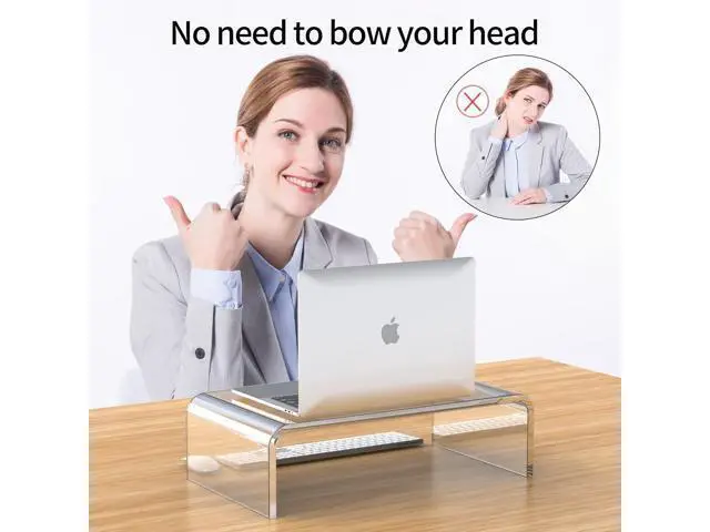 Alt view image 3 of 7 - Acrylic Monitor Stand Riser Acrylic Laptop Stand Riser PC Holder Clear Computer Monitor Stand for Desk White Laptop Stand for Desk Compatible with iMac MacBook All Notebooks