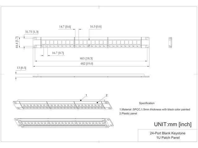 Alt view image 5 of 5 - 2 Pack of 24 Port Blank Keystone Patch Panel-1U Rackmount or Wall Mount UTP Patch Panel for Keystone Jacks-19-inch Multimeadia Patch Panel