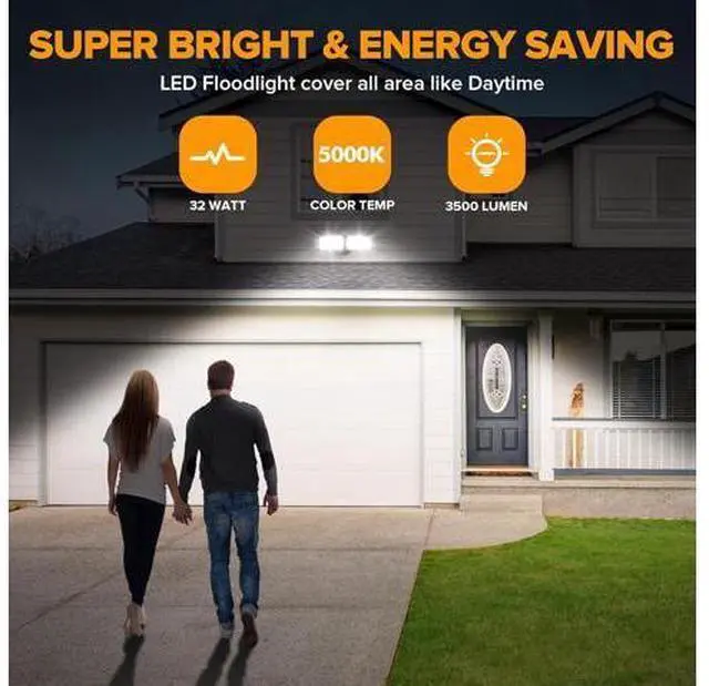 Alt view image 2 of 7 - LUTEC 32W 3500LM Integrated Dual-Head LED Flood Light Outdoor,Switch Controlled LED Security Light,5000K Wall Mount Exterior Flood Light,P65 Waterproof for Garage, Yard, Patio-Black