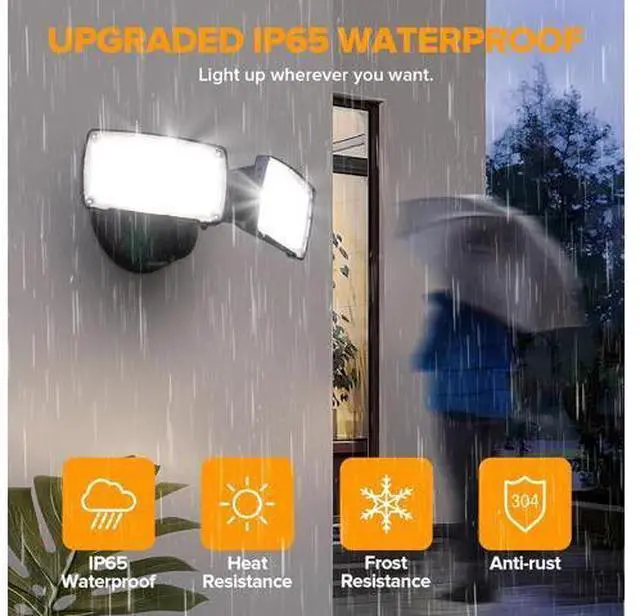 Alt view image 5 of 7 - LUTEC 32W 3500LM Integrated Dual-Head LED Flood Light Outdoor,Switch Controlled LED Security Light,5000K Wall Mount Exterior Flood Light,P65 Waterproof for Garage, Yard, Patio-Black