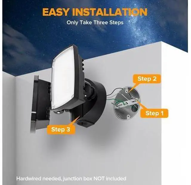 Alt view image 7 of 7 - LUTEC 32W 3500LM Integrated Dual-Head LED Flood Light Outdoor,Switch Controlled LED Security Light,5000K Wall Mount Exterior Flood Light,P65 Waterproof for Garage, Yard, Patio-Black