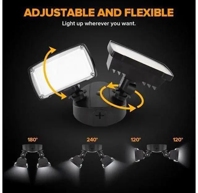 Alt view image 4 of 7 - LUTEC 32W 3500LM Integrated Dual-Head LED Flood Light Outdoor,Switch Controlled LED Security Light,5000K Wall Mount Exterior Flood Light,P65 Waterproof for Garage, Yard, Patio-Black
