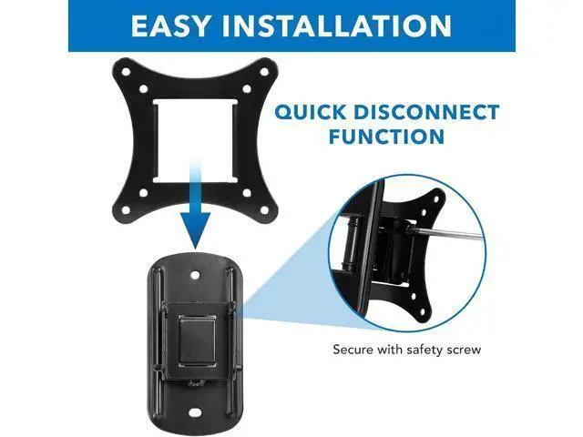 Alt view image 3 of 7 - Mount-It! MI-2829 Small TV Monitor Wall Mount | RV TV Mount | Quick Release VESA Wall Mount | Fits 19 20 21 22 23 24 25 Inch Screens | 75 100 VESA Compatible | Low-Profile Slim Design | 44lb Capacity