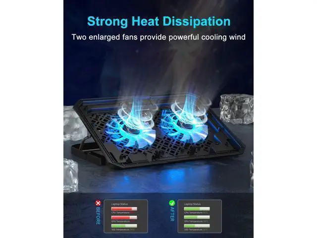 Alt view image 2 of 7 - KeiBn Laptop Cooling Pad, Gaming Laptop Cooler 2 Fans for 10-15.6 Inch Laptops, 5 Height Stands, 2 USB Ports (S039)