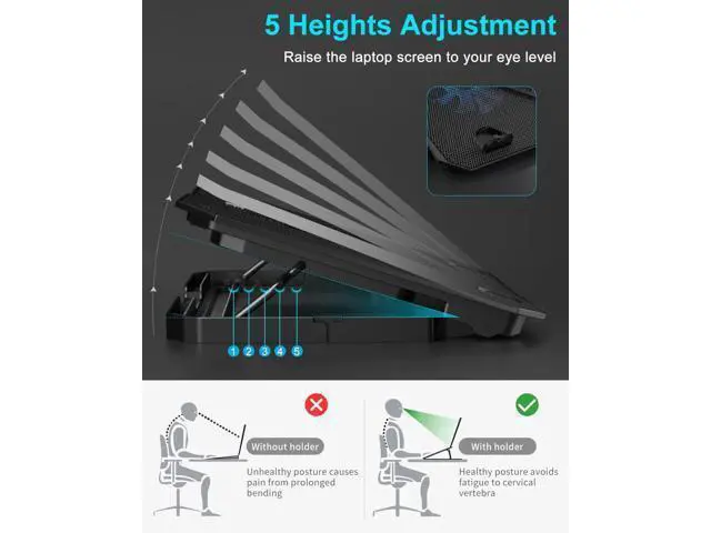 Alt view image 3 of 7 - KeiBn Laptop Cooling Pad, Gaming Laptop Cooler 2 Fans for 10-15.6 Inch Laptops, 5 Height Stands, 2 USB Ports (S039)