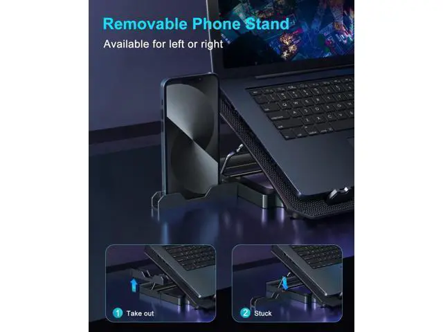 Alt view image 5 of 7 - KeiBn Laptop Cooling Pad, Gaming Laptop Cooler 2 Fans for 10-15.6 Inch Laptops, 5 Height Stands, 2 USB Ports (S039)