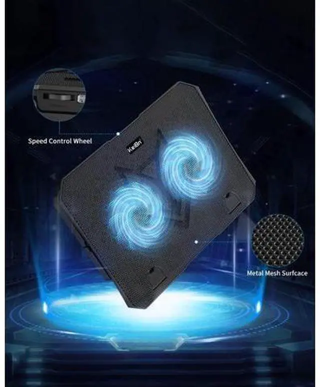 Alt view image 7 of 7 - KeiBn Laptop Cooling Pad, Gaming Laptop Cooler 2 Fans for 10-15.6 Inch Laptops, 5 Height Stands, 2 USB Ports (S039)