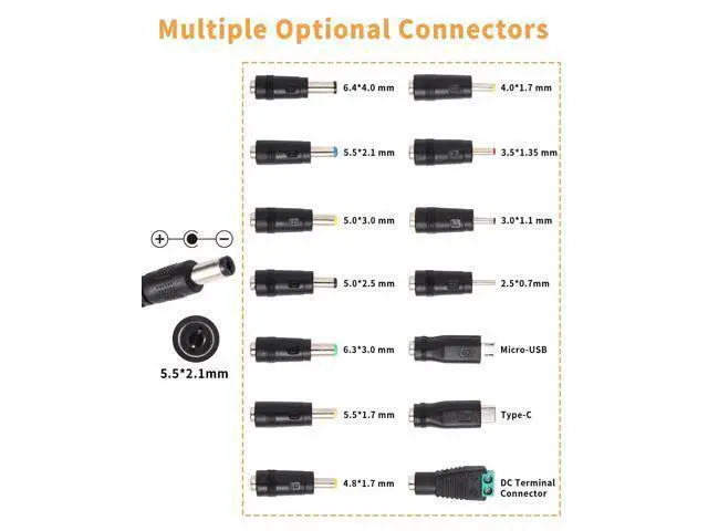 Alt view image 4 of 7 - 3V~24V 120W 5A Adjustable DC Power Supply AOYADAISU Universal Power Adapter with 14 Tips & Polarity Converter, 100-240V 50-60Hz Variable AC to DC Power Converter for LED Strip Light Camera 5000mA
