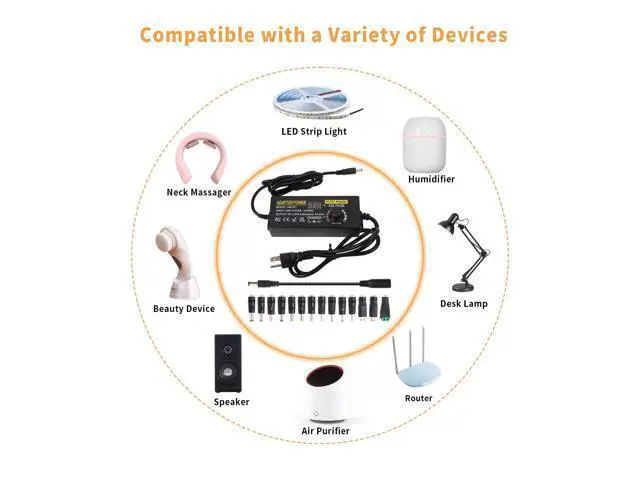 Alt view image 6 of 7 - 3V~24V 120W 5A Adjustable DC Power Supply AOYADAISU Universal Power Adapter with 14 Tips & Polarity Converter, 100-240V 50-60Hz Variable AC to DC Power Converter for LED Strip Light Camera 5000mA
