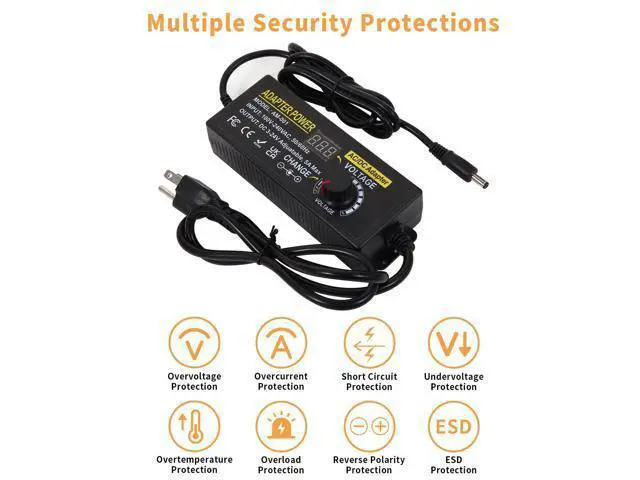 Alt view image 5 of 7 - 3V~24V 120W 5A Adjustable DC Power Supply AOYADAISU Universal Power Adapter with 14 Tips & Polarity Converter, 100-240V 50-60Hz Variable AC to DC Power Converter for LED Strip Light Camera 5000mA