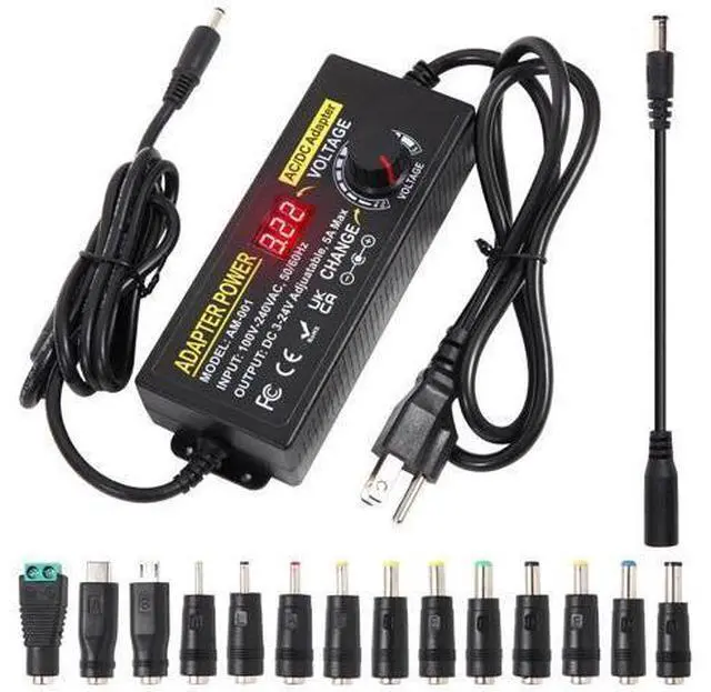 Main image of 3V~24V 120W 5A Adjustable DC Power Supply AOYADAISU Universal Power Adapter with 14 Tips & Polarity Converter, 100-240V 50-60Hz Variable AC to DC Power Converter for LED Strip Light Camera 5000mA