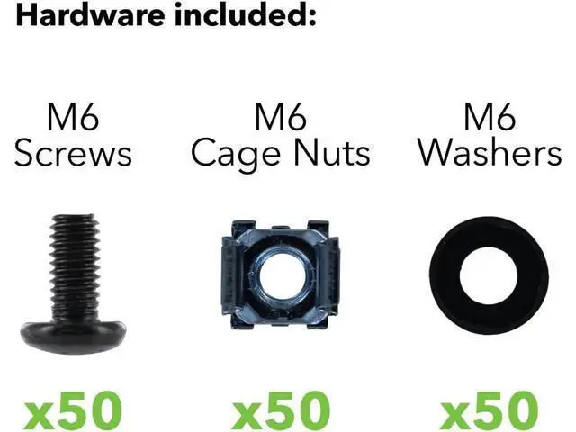Alt view image 2 of 4 - NavePoint M6 Cage Nuts and Screws for Server Shelves Cabinets - 50 Pk Rack Mount